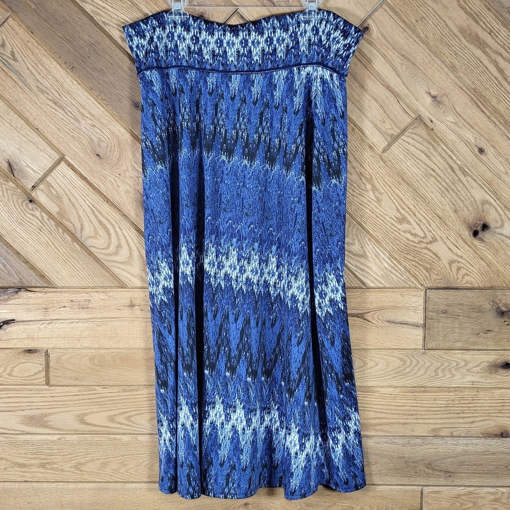 NY Collection Ikat Maxi Skirt Women Size 1X Blue Black Abstract Print Long Boho